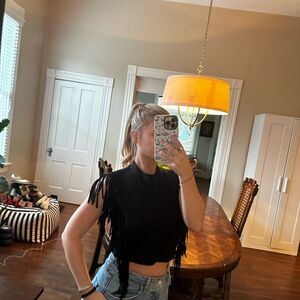 Black Suede Fringe Dining Chair Cover